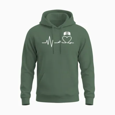 Nurse Heartbeat Unisex Hoodie - Military Green