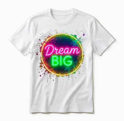 Dream Big 2025 in Bright Neon Letters Unisex T-Shirt - White
