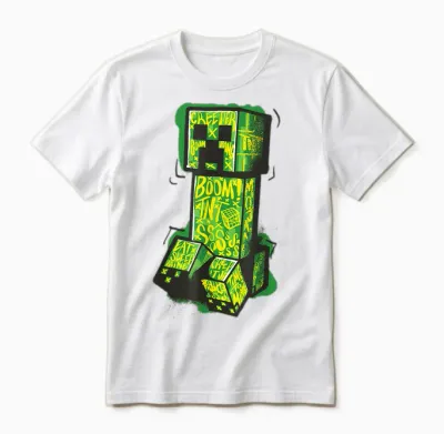 Minecraft Creeper Street Graffiti Fill T-Shirt, Black Unisex T-Shirt - White