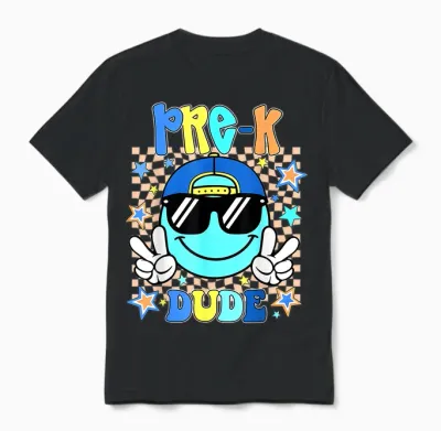 Pre-K Dude Smile Face First Day of Back to School Boys Unisex T-Shirt - Black