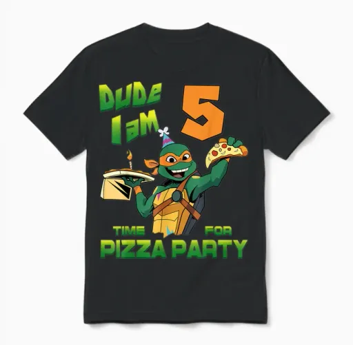 Mademark X Teenage Mutant Ninja Turtles - Dude I Am 5 Years Old Mikey Pizza Birthday Party Unisex T-Shirt in Black