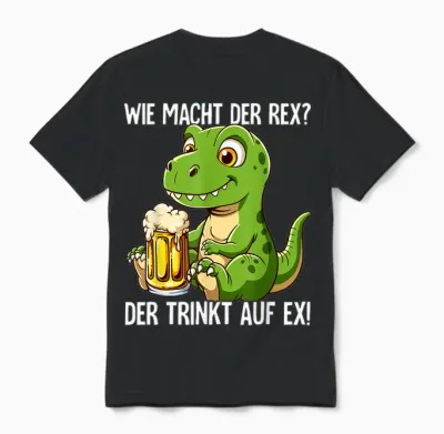Lustige Party Gadgets Wie Macht Der Rex T-Shirt, Schwarz, Cartoon, Unisex-Erwachsene, S, V-Ausschnitt, Halbarm, Polyester 100%, Imported, Klassisch, Cartoon-T-Shirt Wie Macht Der Rex Unisex T-Shirt - Black
