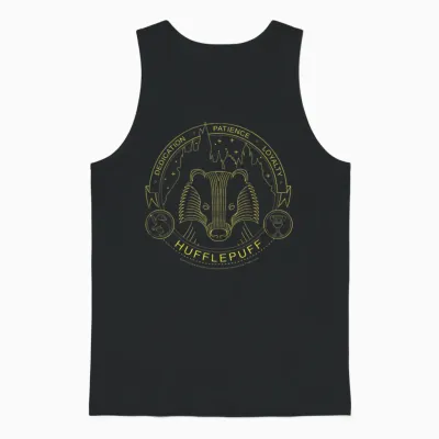 Harry Potter Hufflepuff Symbol Line Art Unisex Tank Top - Black