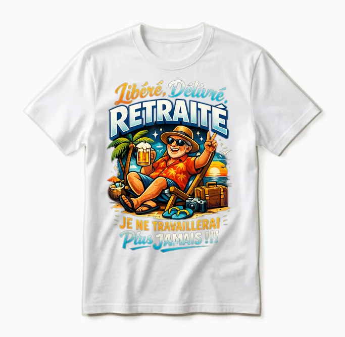 Cadeau Départ Retraite Homme Original Humour Libéré Délivré Unisex T-Shirt in White