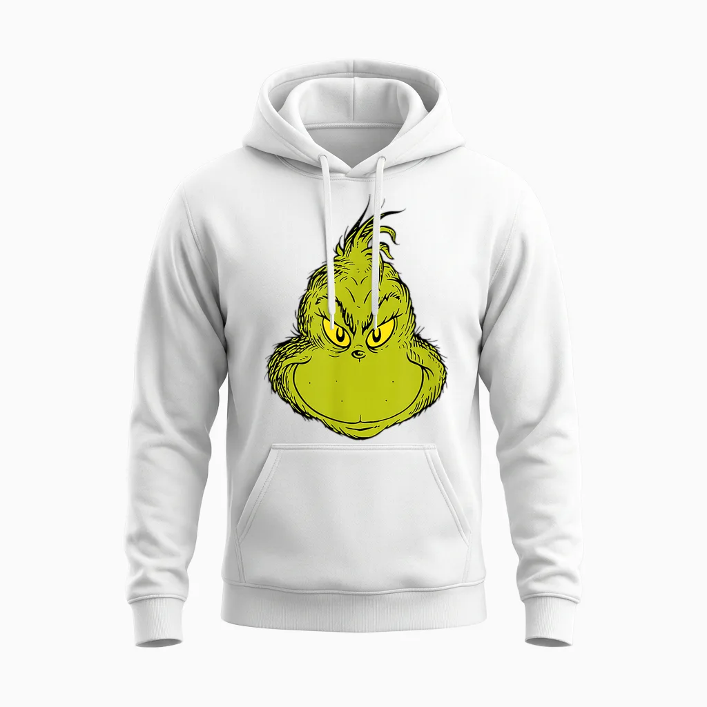 Dr. Seuss Classic Grinch Face Unisex Hoodie in White