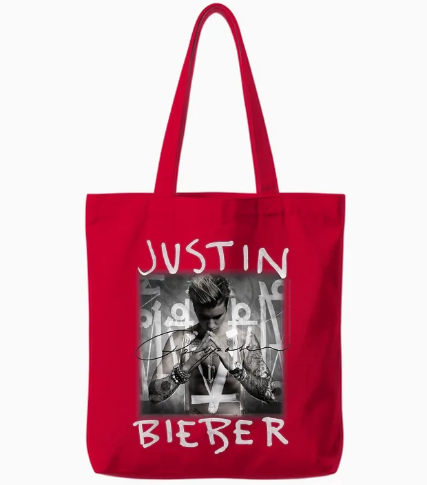 Justin Bieber Purpose Album Cover by Rock Off Tote Bags in Red