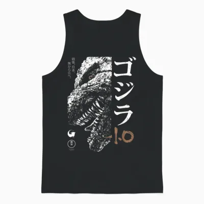 Godzilla Minus One Half Face Black & White Movie Unisex Tank Top - Black