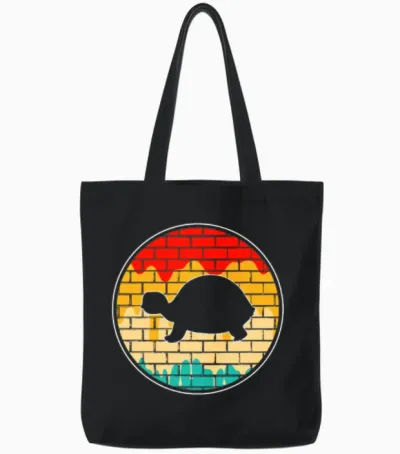 Turtle Retro Tote Bags - Black