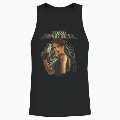 Tomb Raider Lara Croft Portrait with Seal Retro Video Game Unisex Tank Top - Black