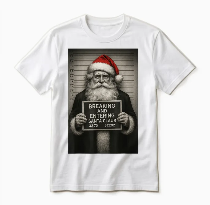Funny Santa Christmas โ Santa Claus Mugshot Unisex T-Shirt in White