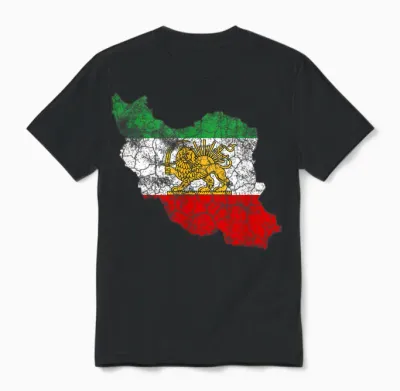 Iran Map with Lion and Sun Emblem, Vintage Persian Heritage Unisex T-Shirt - Black