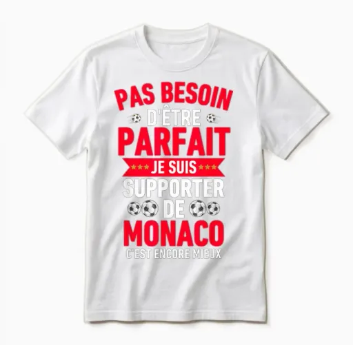 Supporter Monaco Football Man Woman Child Humour T-Shirt, Black Unisex T-Shirt in White
