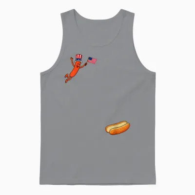 Hotdog Freedom Dive Funny Uncle Sam Hot Dog Jumping into Bun Unisex Tank Top - Sport Grey