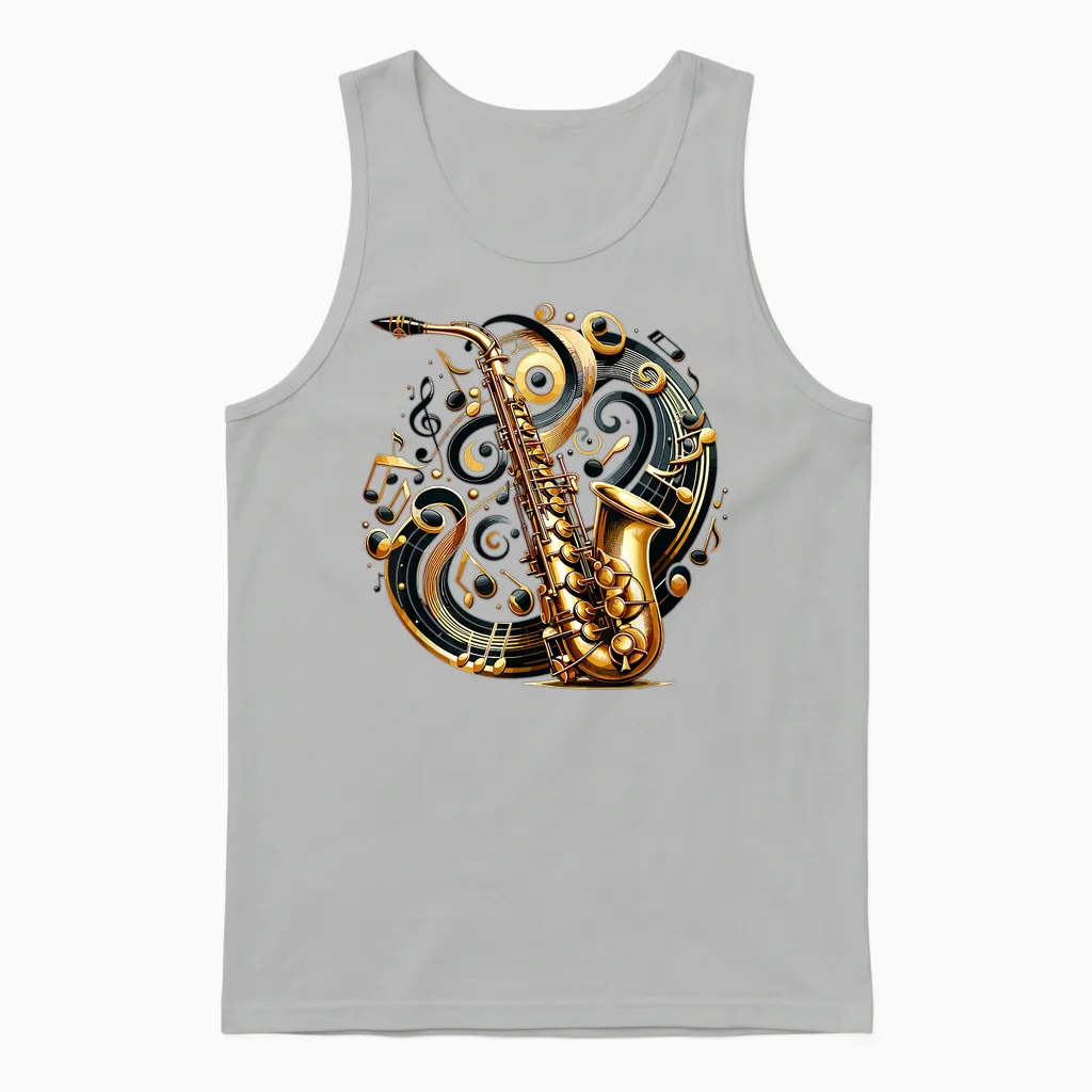 Saxophon Symphonie Violinschlüssel Blues Musikliebhaber Unisex Tank Top in Ash