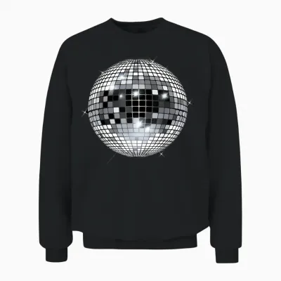 Discoball Vintage Retro House Disco Ball Cool Party T-Shirt, White Unisex Sweatshirt - Black