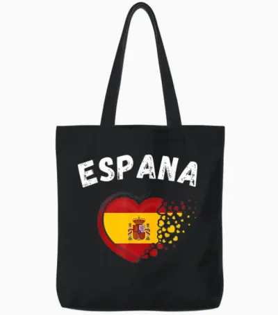 Espana Flag Espana Heart Outdoor Travel Spanish Spain T-Shirt, Black, S Tote Bags - Black