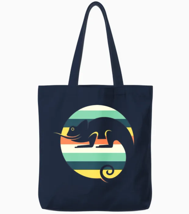 Vintage Retro Sunset Chameleon Tote Bags - Navy