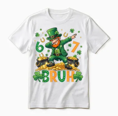 67 Bruh Dab Leprechaun Funny Kids Boys Mens St Patrick Day Unisex T-Shirt - White