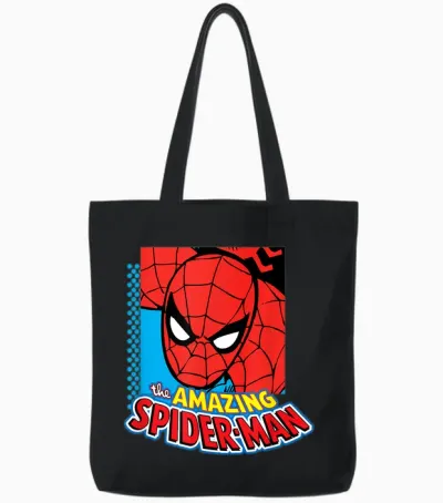 Amazon Essentials Men's Marvel the Amazing Spider-Man Logo Portrait T-Shirt, White, Small Tote Bags - Black