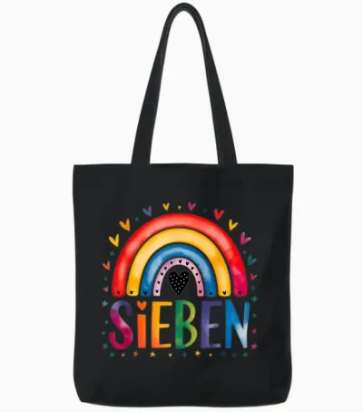 T-Shirt with German Text "ich Bin Schon Sieben - Rainbow 7th Birthday Design for M Tote Bags - Black