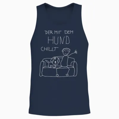 Dog Owner Funny T-Shirt with German Text "der Mit Dem Hund Chillt Mit Dem Unisex Tank Top - Navy