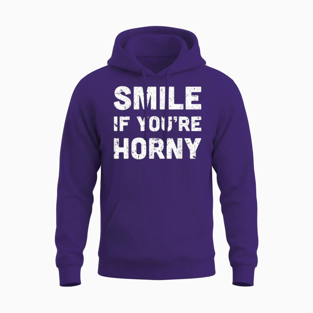 Smile if You're Horny Funny Adult Gag Gift Unisex Hoodie in Purple