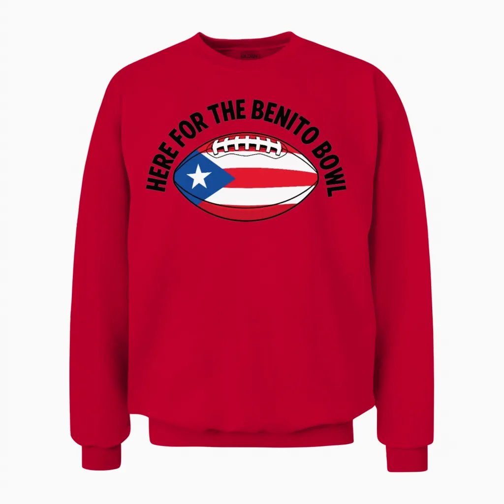 Here for the Benito,puerto Rico Flag Football Ball Unisex Sweatshirt in Red