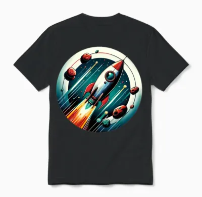 Retro Rocket and Planets Unisex T-Shirt - Black