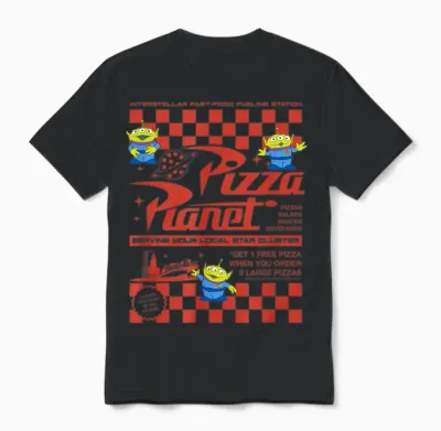 Disney Pixar Toy Story Pizza Planet Iconic Retro Flyer Logo Unisex T-Shirt - Black