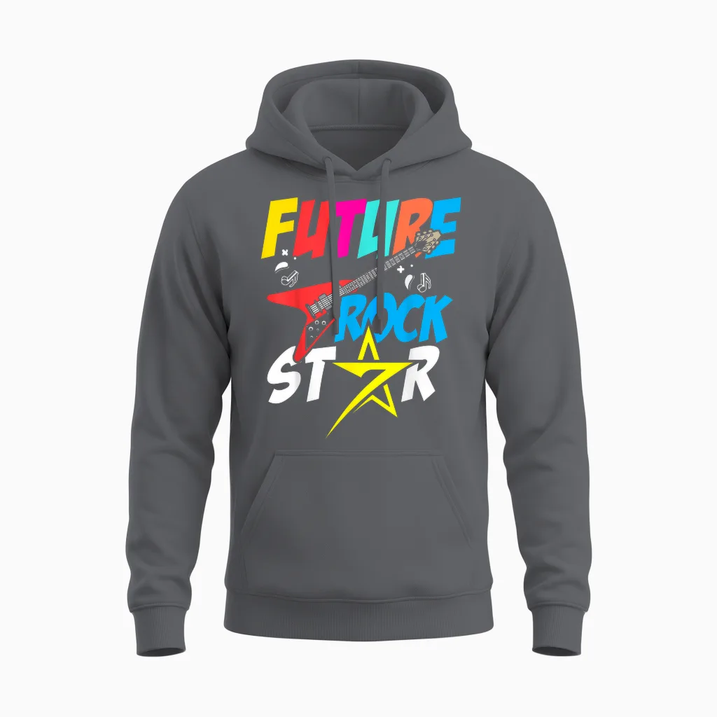Future Rockstar Funny Guitar Musician Men Children Boys T-Shirt, Black Unisex Hoodie in Charcoal