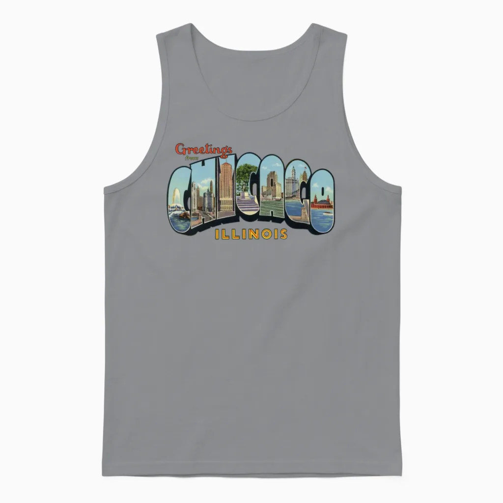 Greetings Chicago Illinois Apparel Unisex Tank Top in Sport Grey