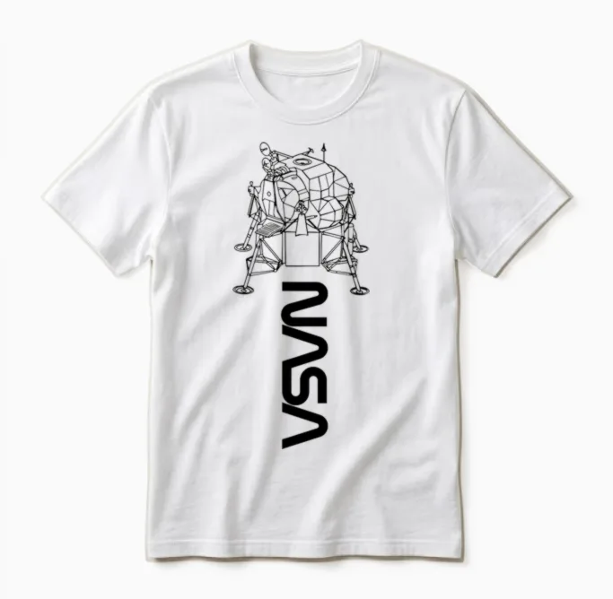 Nasa Apollo 11 Lunar Module Worm Logo T-Shirt, Grey, S Unisex T-Shirt in White