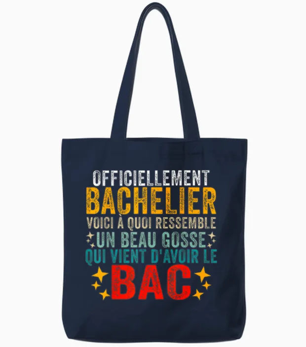2024 Bachelor Congratulations Bac Baccalaureate Humour T-Shirt, Black, S Tote Bags in Navy