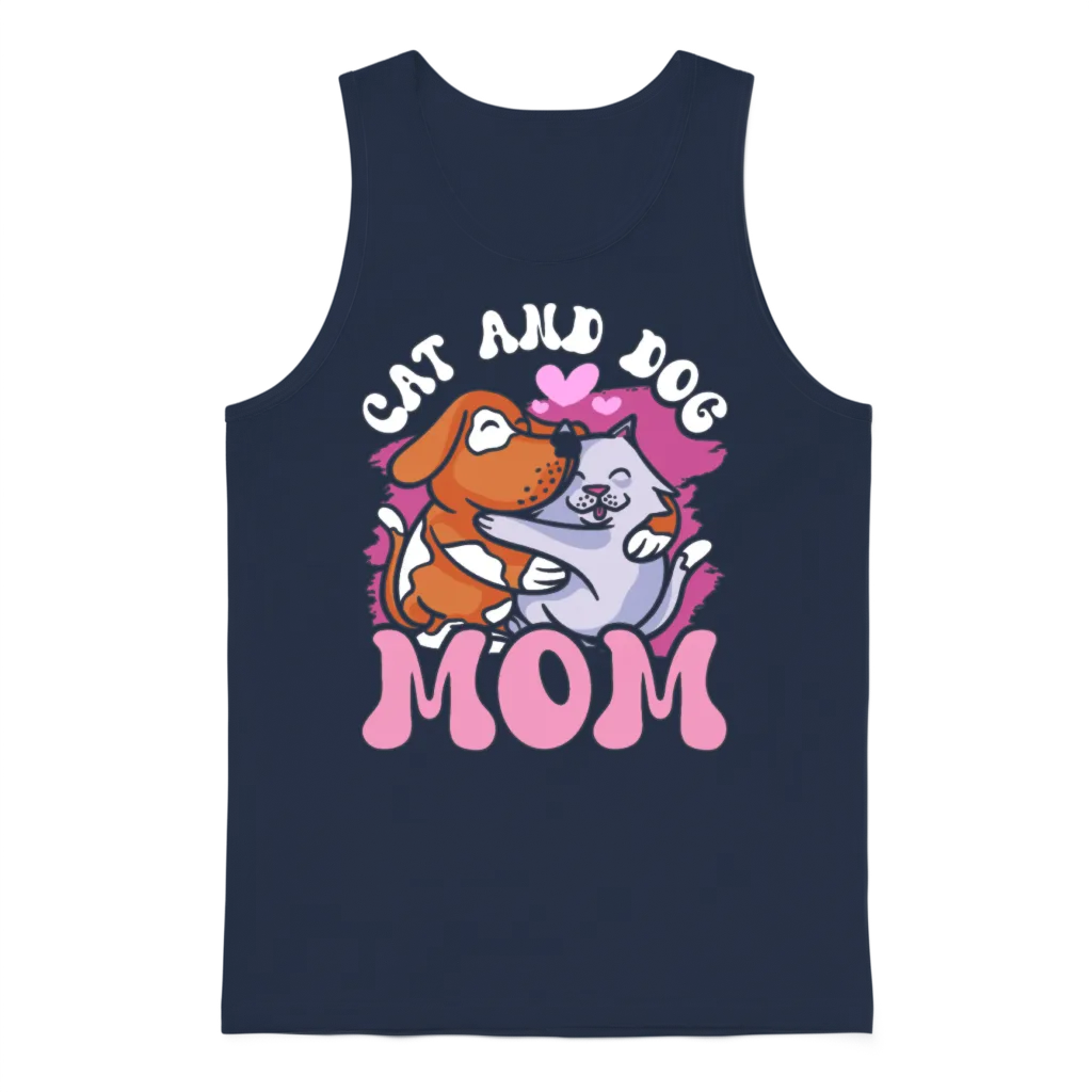 Cat and Dog Mom Cats Lover Dogs Unisex Tank Top - Navy