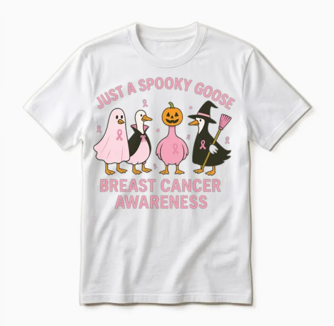 Spooky Goose Breast Cancer Awareness Design Unisex T-Shirt in White