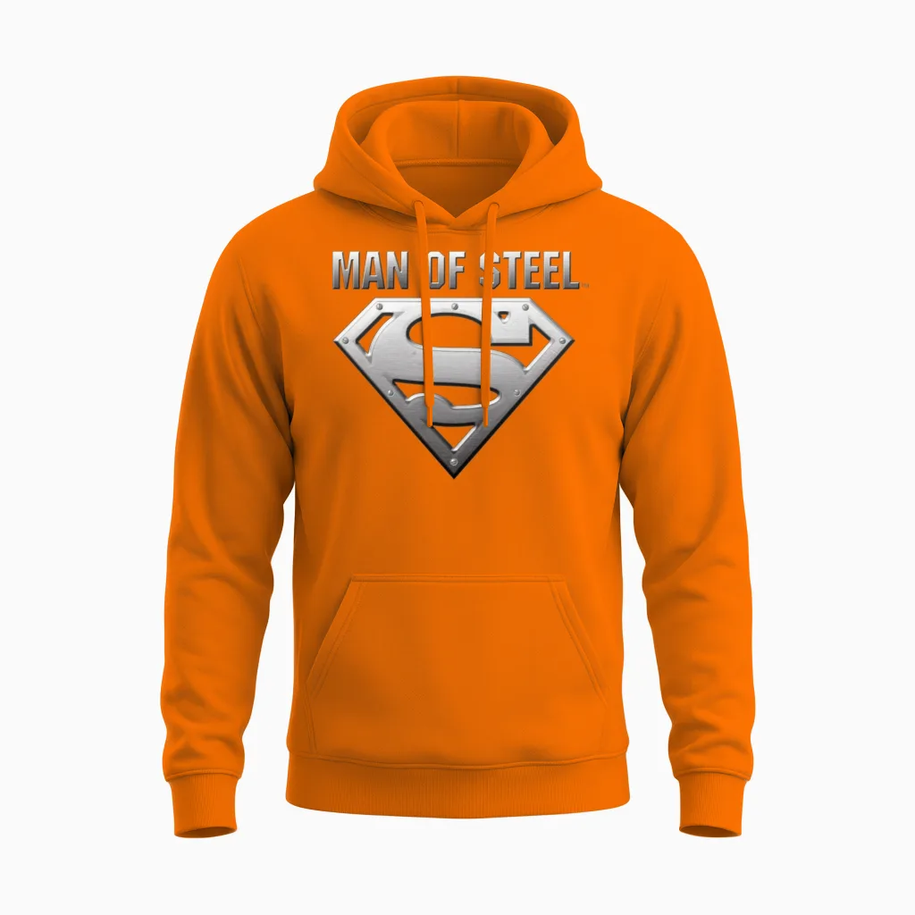 Superman S-Shield Steel Look Unisex Hoodie in Safety Orange
