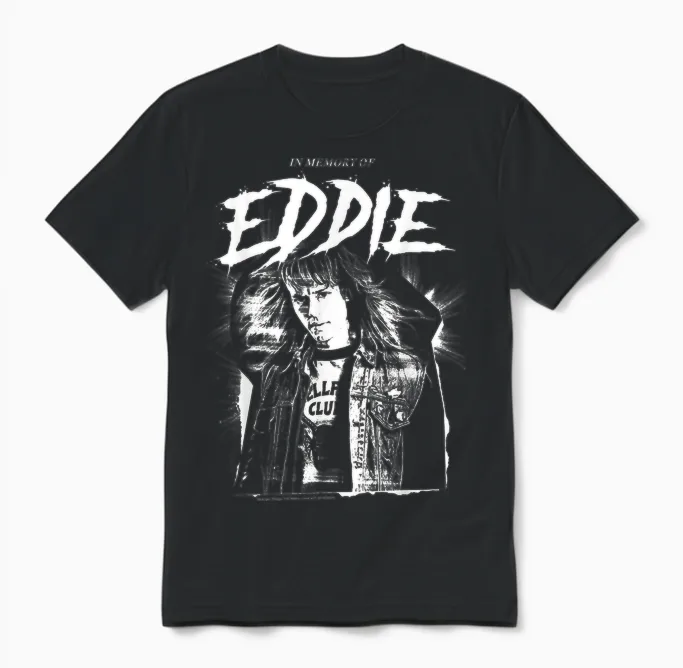 Stranger Things in Memory of Eddie Munson Hellfire Club T-Shirt, Black, S Unisex T-Shirt in Black
