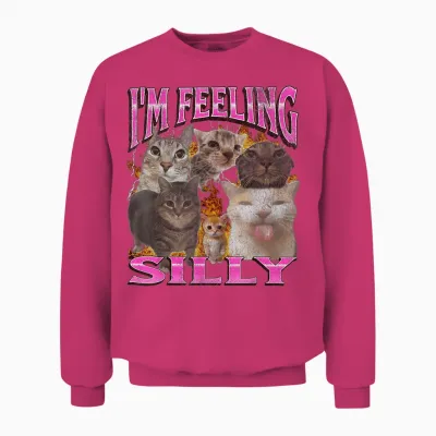 I'm Feeling Silly Funny Cat Meme Bootleg Graphic T-Shirt, Black, S Unisex Sweatshirt - Heliconia