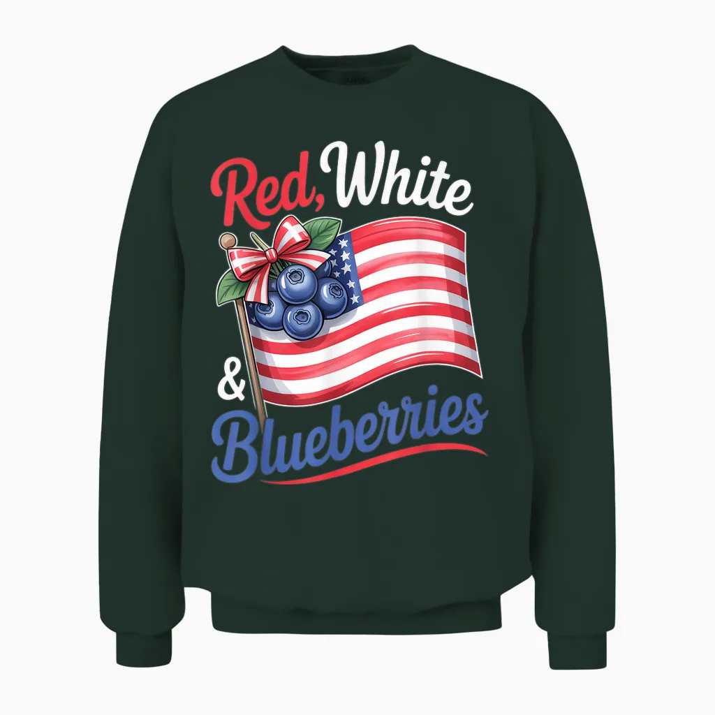 Red White & Blueberries Coquette Flag Bow Unisex Sweatshirt in Forest