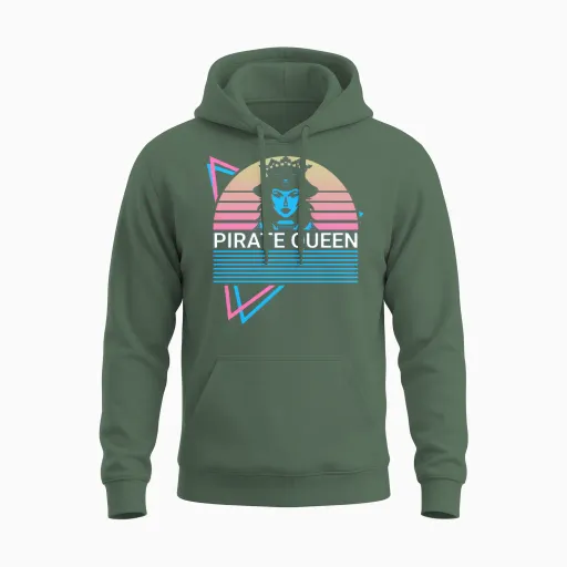 Pirate Queen Retro Unisex Hoodie in Military Green