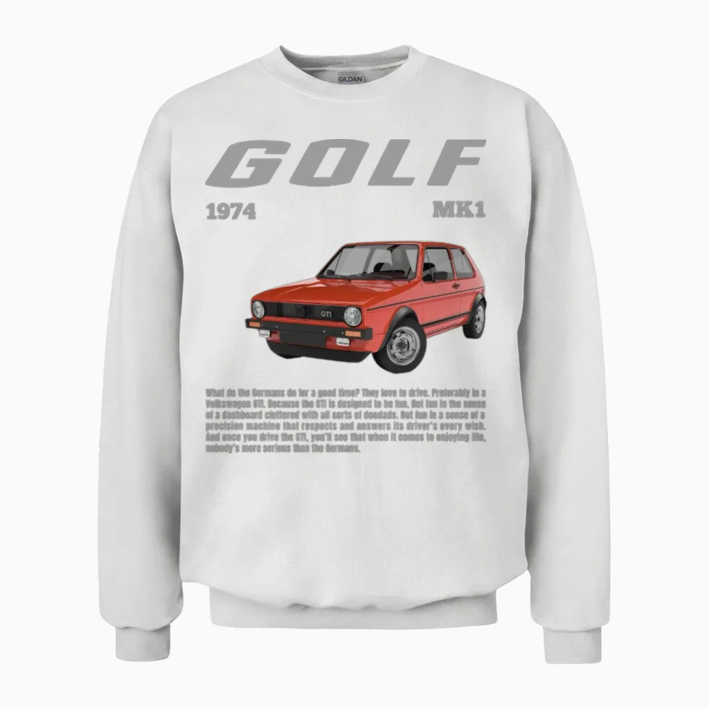 Volkswagen Red Vw Golf Gti M1 with Lettering Unisex Sweatshirt in White