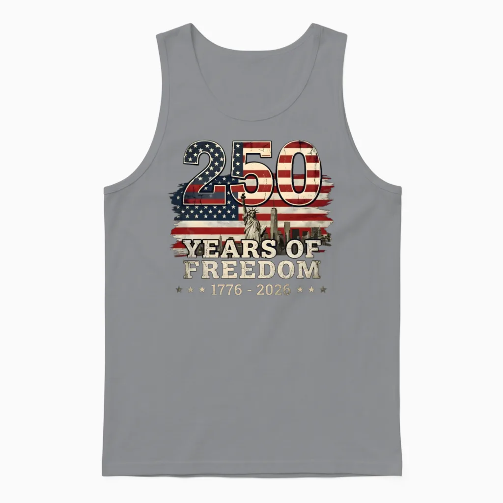 250 Years of Freedom - Patriotic & 4th July Unisex Tank Top in Sport Grey