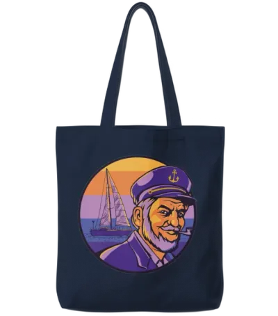 Retro Ship Old Captain Sailing Boat Sea Retro Ship Tote Bags - Navy