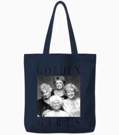 The Golden Girls Iconic Queens Vintage Group Shot Portrait T-Shirt, White Tote Bags - Navy