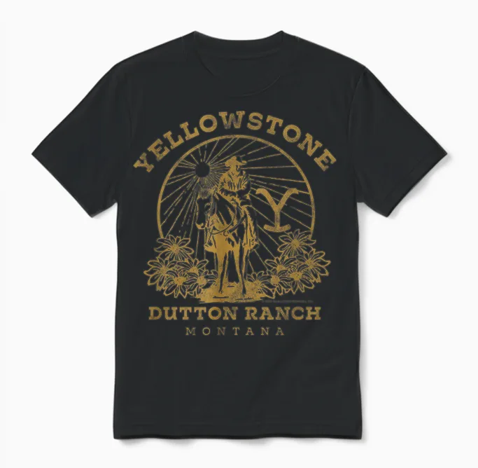 Yellowstone Dutton Ranch Solo Horseback Rider Logo V2 Unisex T-Shirt in Black