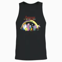Adventure Time Classic Rainbow Unicorn Group Shot Unisex Tank Top in Black - 2