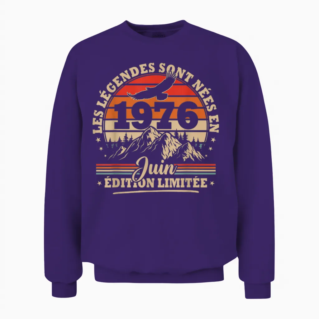 Vintage Anniversaire 50 Ans Cadeau Pour Né En Juin 1976 Unisex Sweatshirt in Purple