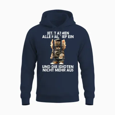 Now Breathe All Deep a Cat Funny Men Women Cats T-Shirt, Black Unisex Hoodie - Navy