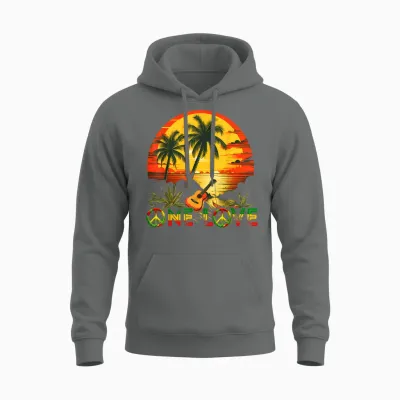 Rasta Reggae Sunset Guitarist Guitar Jamaica Reggae Music T-Shirt, Black Unisex Hoodie - Graphite Heather