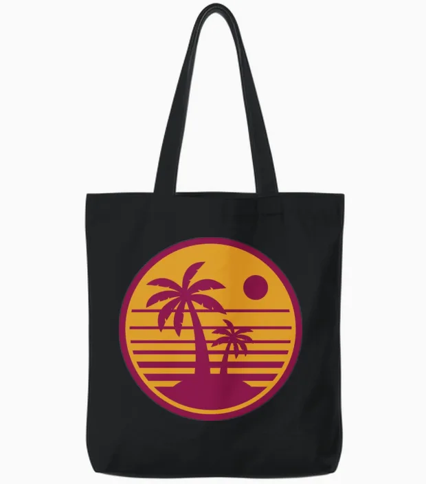 Retro Sunset Beach Summer & Tote Bags in Black